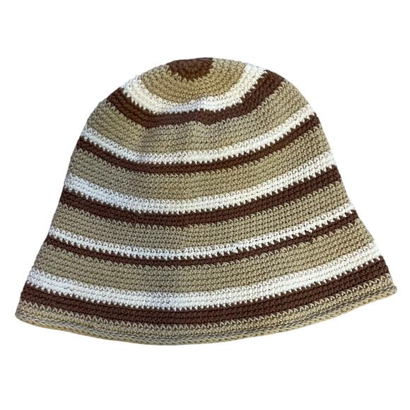 La Luna Loca Cream Striped 100% Cotton Y2K Knit Style Bucket Hat - Picture 1 of 8